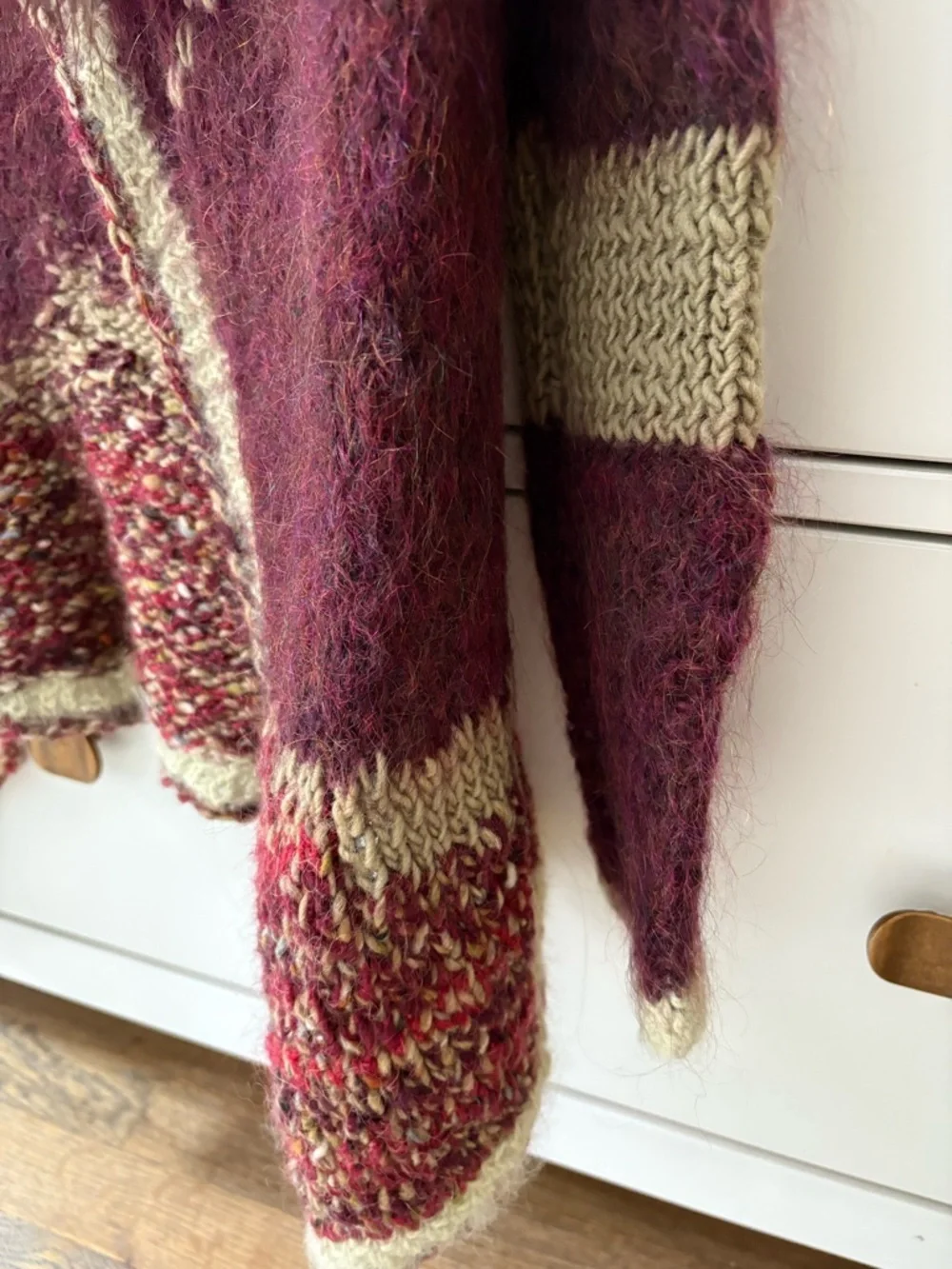 Cozy Burgundy and Cream Open-Front Knit Sweater - Picture 2 of 4